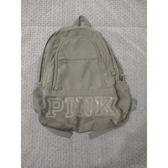 Pink Victoria Secret Backpack Olive Green Logo Outdoorsy Classic - Picture 1 of 11